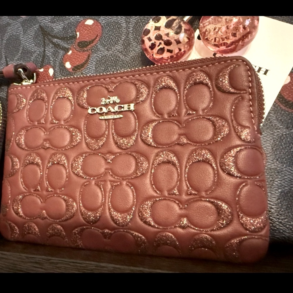 NWT Coach Cherry Print Tote w/Lg Wallet Glitter Wristlet & Bag Charm 4Piece Set - Picture 6 of 9